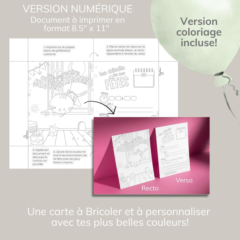 Invitation anniversaire - Thème Chaton