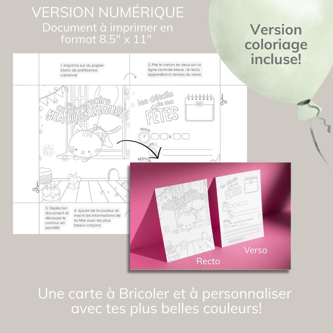 Invitation anniversaire - Thème Chaton