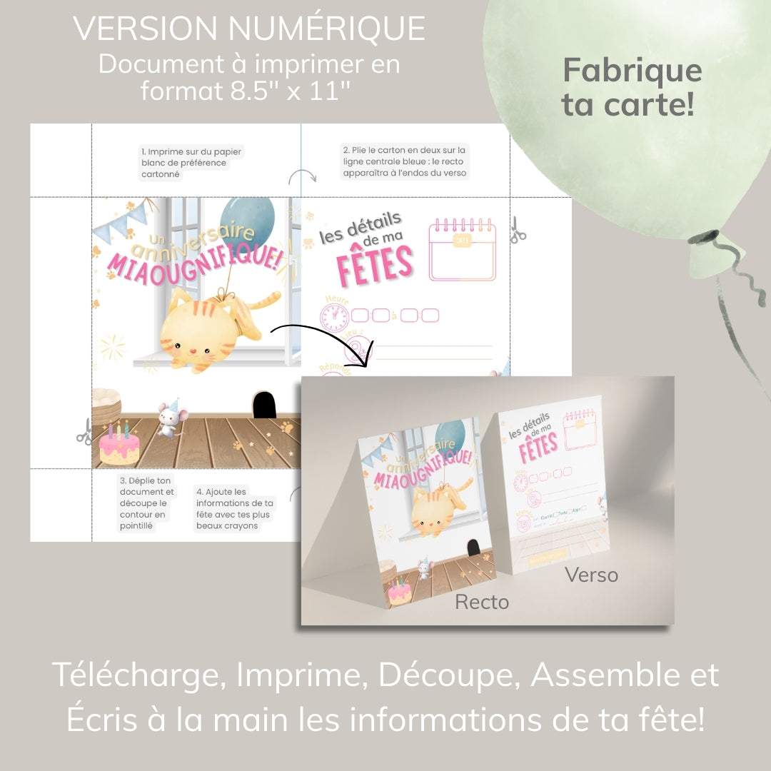 Invitation anniversaire - Thème Chaton