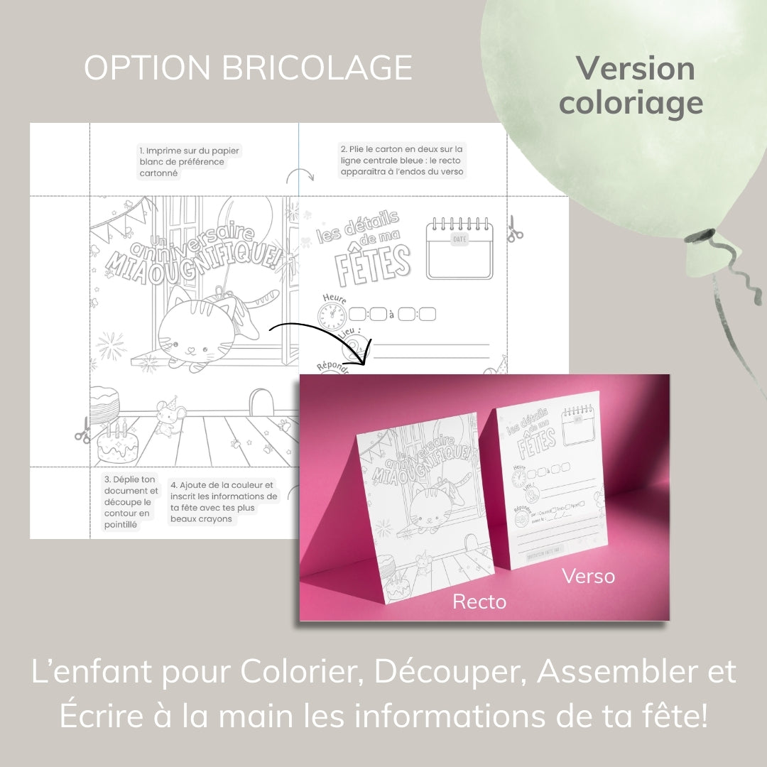 Invitation anniversaire - Thème Chaton
