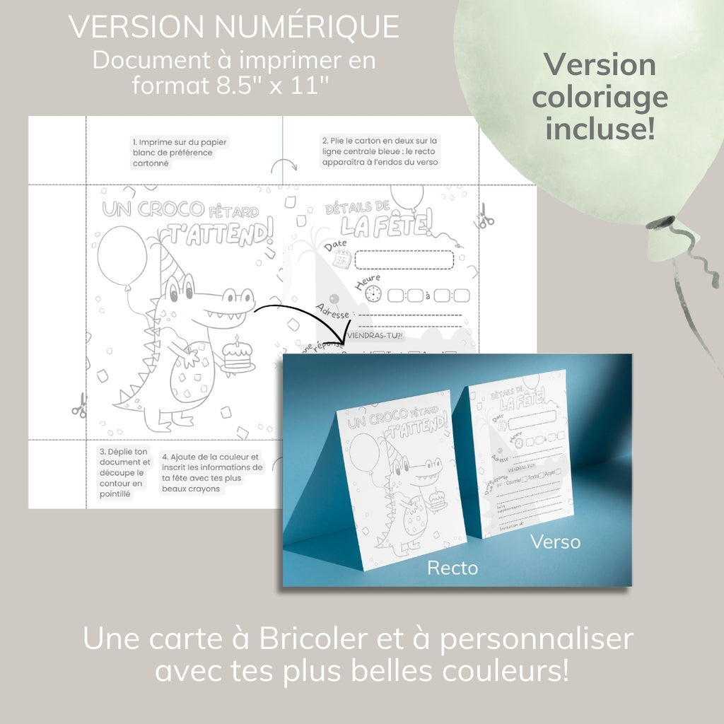 Invitation anniversaire - Thème Crocodile