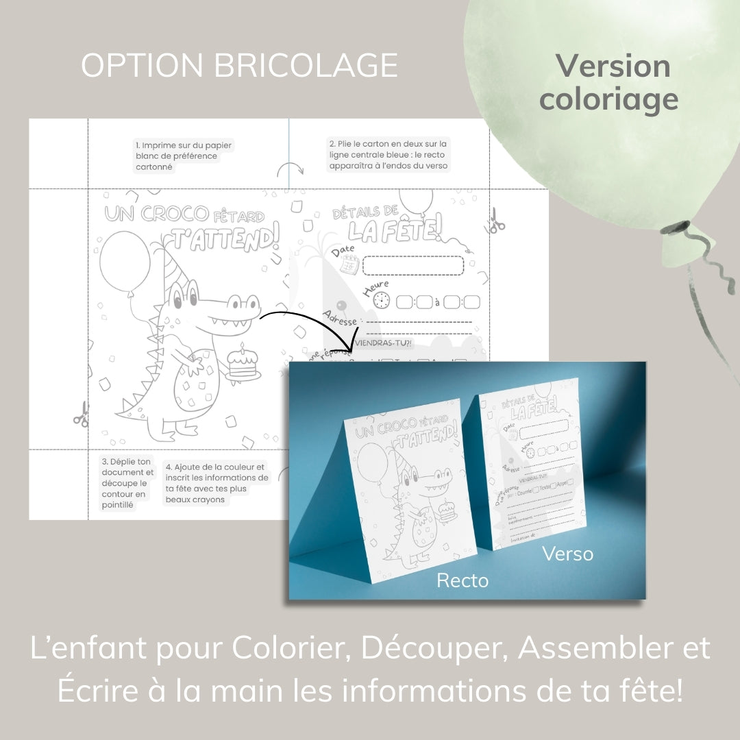 Invitation anniversaire - Thème Crocodile