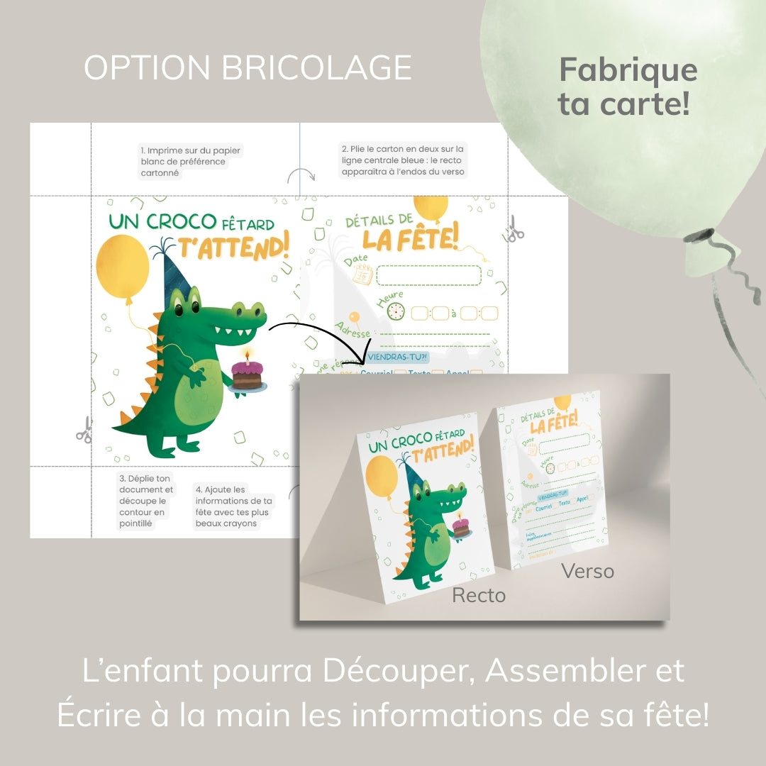 Invitation anniversaire - Thème Crocodile