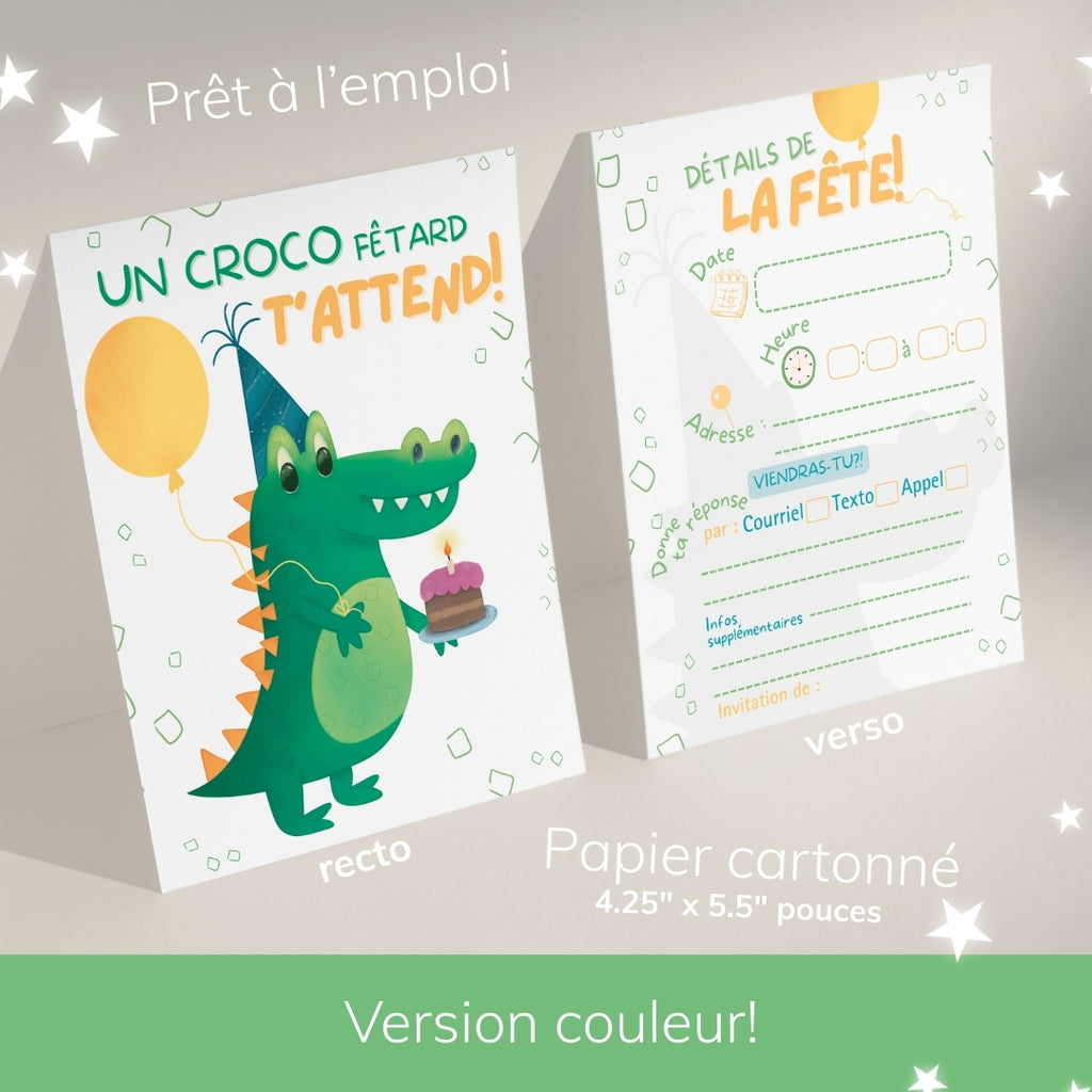 Invitation anniversaire - Thème Crocodile