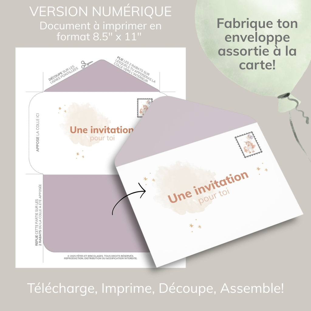 Invitation anniversaire - Thème Licorne