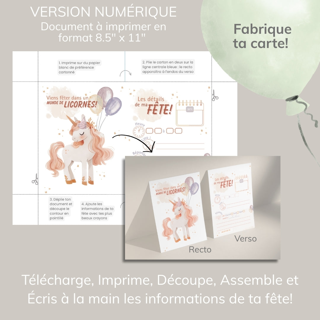 Invitation anniversaire - Thème Licorne