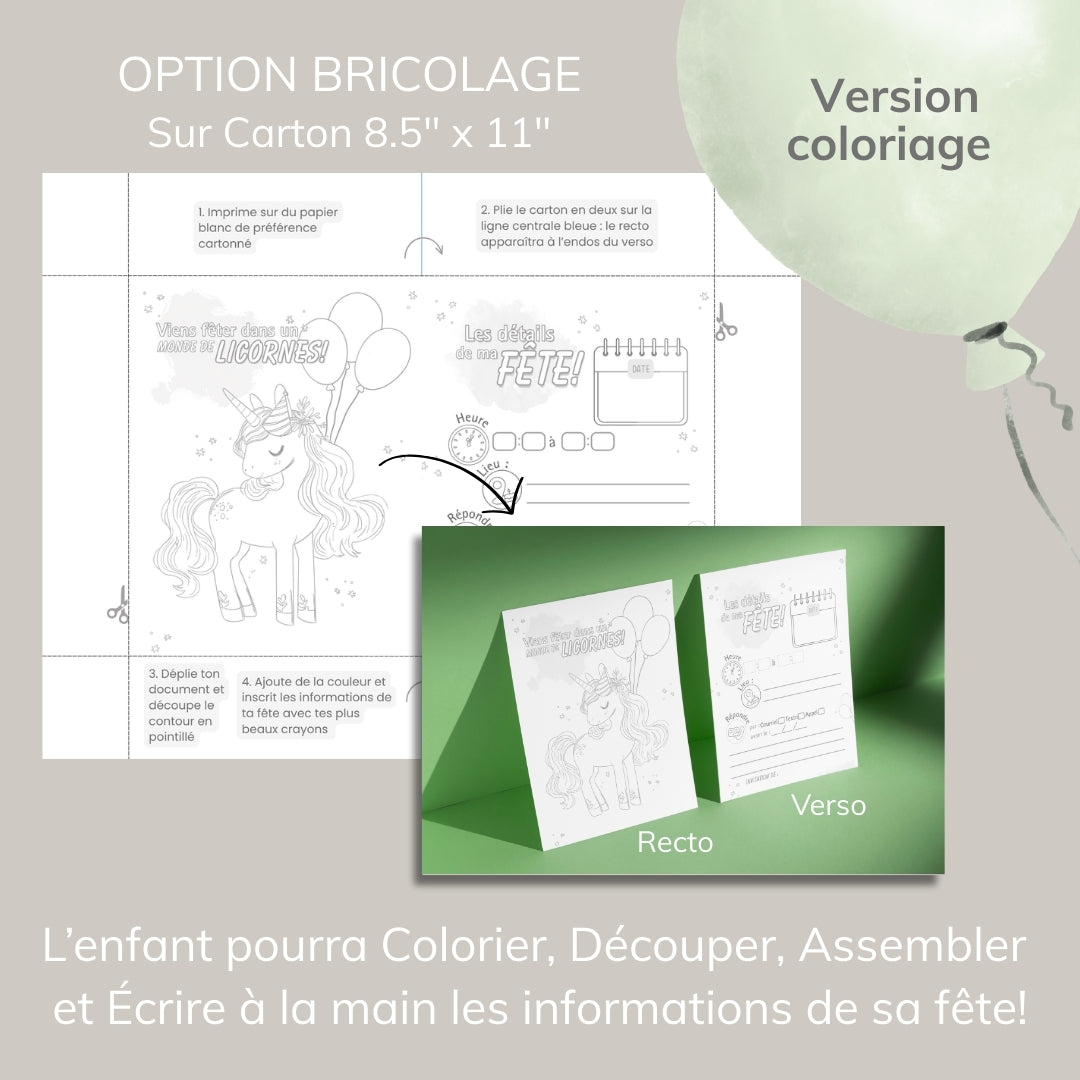Invitation anniversaire - Thème Licorne