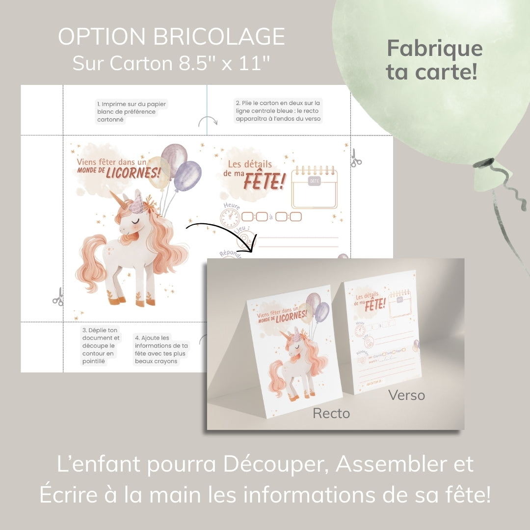 Invitation anniversaire - Thème Licorne