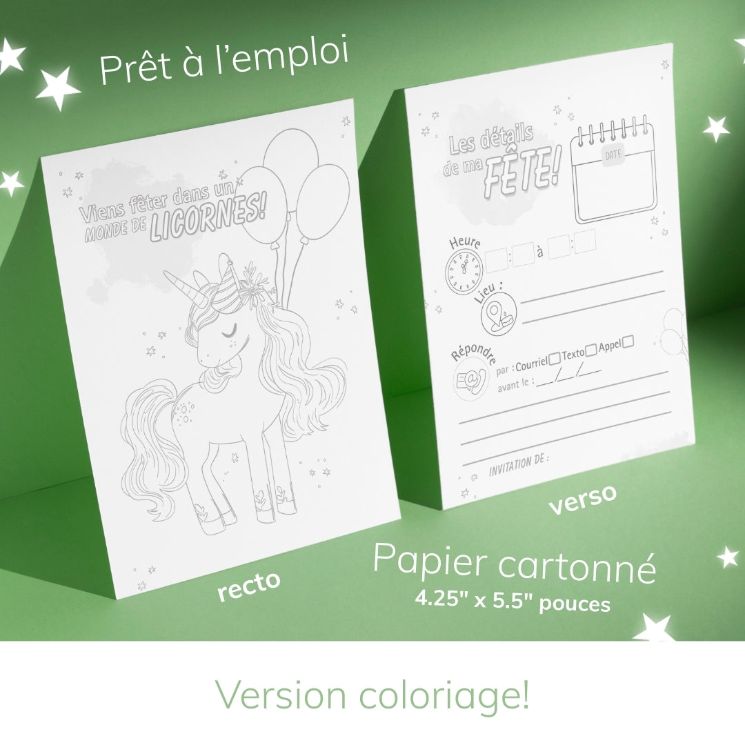 Invitation anniversaire - Thème Licorne
