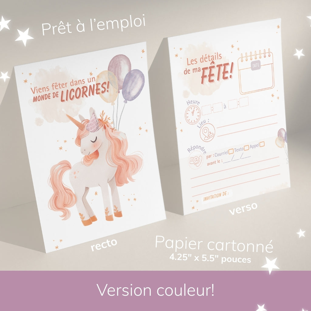 Invitation anniversaire - Thème Licorne