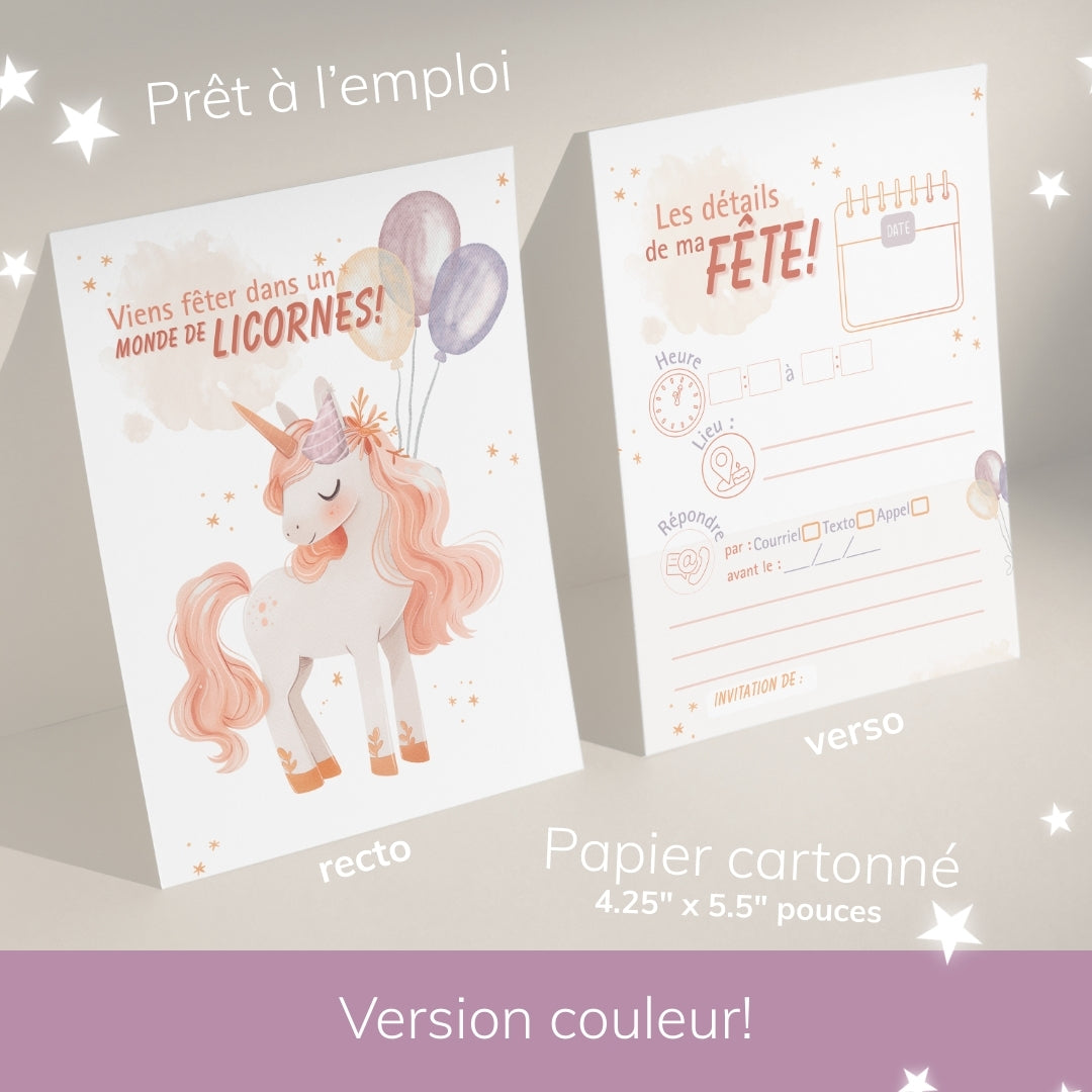 Invitation anniversaire - Thème Licorne