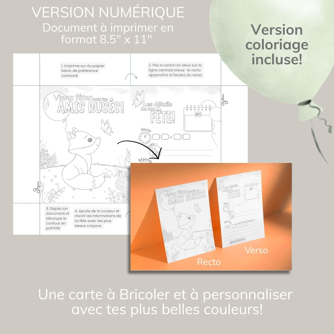 Invitation anniversaire - Thème Renard